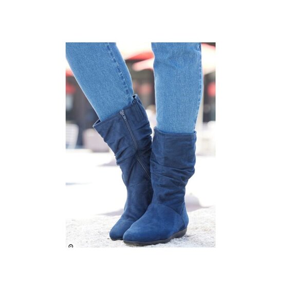 Women's Navy Suede Boots - Picture 3 of 13